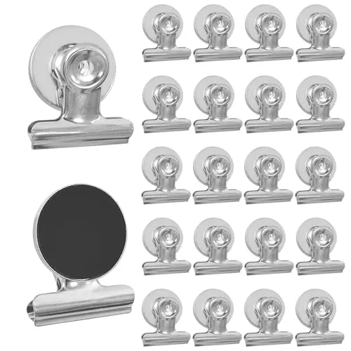 Hevysuo 20 Stück Magnetische Metall Klammer,Kühlschrankmagnet Clip,Stark Magnetische Clips,30mm Multifunktionale Robuste Magnetclips für Fotos,Aufkleber,Taschen