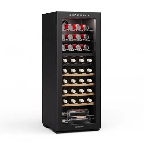 Klarstein Bovella 36 Duo+ Weinkühlschrank - Weinkühlschrank für 36 Flaschen mit 2 Zonen (5–18°C), ideal für Rot- und Weißwein. Freistehend und flexibel platzierbar, perfekter Begleiter für Weinliebhaber und stilbewusste Gastgeber.