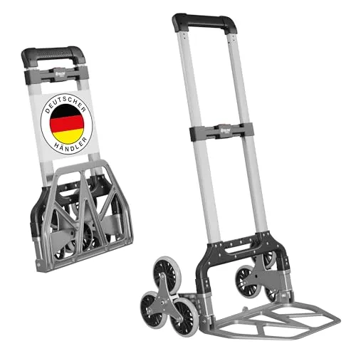 ATHLON TOOLS Treppensteiger-Sackkarre XXL bis 100kg - Sackkarren für optimalen Transport auf Treppen und Hindernissen, klappbar, aus leichtem Aluminium mit extra langem Griff (110 cm) und großer Ladefläche (48x35 cm) für bis zu 100 kg.