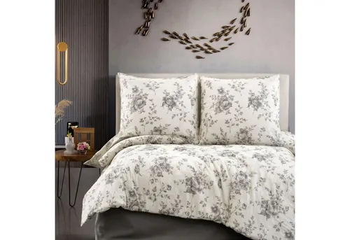 ZIRVEHOME Bettwäsche Baumwolle Bettwäsche-Set Beige Bettbezug Schwarz geblümt Evla V1, Renforce, 3 teilig, Baumwolle Bettbezug Beige mit Blumenmuster in Schwarztönen