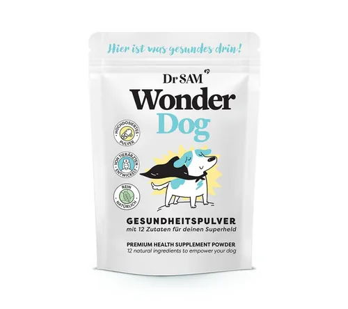 Dr. SAM WonderDog Pulver für Hunde - Spezialpulver zur Unterstützung der Vitalität deines Hundes. Fördert das Wohlbefinden und sorgt für mehr Lebensfreude bei deinem Vierbeiner! Ideal für aktive Hunde. 100% geprüfte Qualität!  