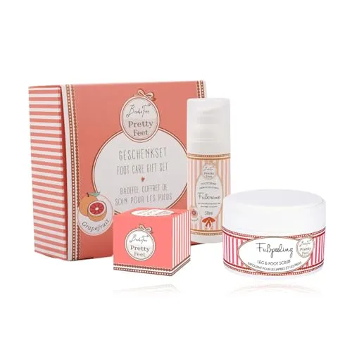 BadeFee Geschenkset Fußpflege Pretty Feet Grapefruit – Fußbadeperle, Fuß- & Beinpeeling, Fußcreme – vegan, mikroplastikfrei, ohne Parabene/Silikone, vegan & Tierversuchsfrei, Made in Germany