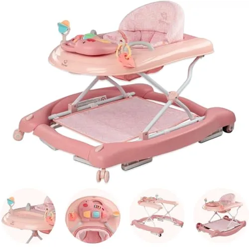 BRONEA® 5in1 Babywalker Lauflernhilfe - Walker & Gehfrei, vielseitiger 5-in-1 Babywalker in Rosa mit Bremse für zusätzliche Sicherheit und Unterstützung beim Laufen lernen.