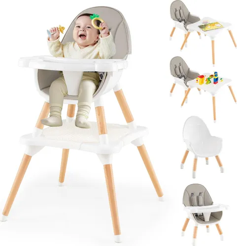 COSTWAY 6 in 1 Hochstuhl Baby, Multifunktionaler Kombihochstuhl mit Bausteintisch