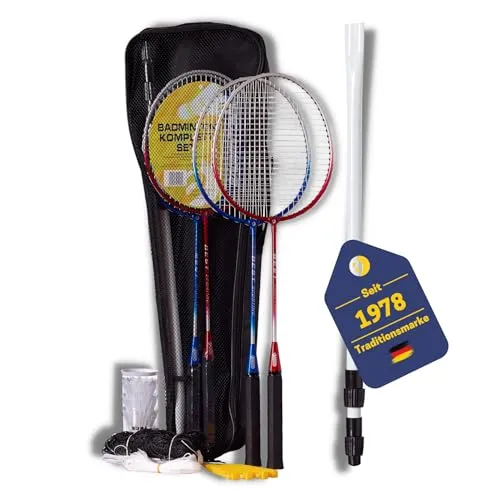 BEST_SPORT Badminton Set mit 4 Schlägern, Ball und Netz - Komplettes Badminton Set mit 8 Teilen, ideal für Freizeit und Sport, fördert Fitness und Teamgeist.