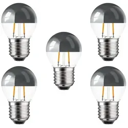 LED Filament Tropfen Leuchtmittel 2W = 25W E27 Kopfspiegel Silber Glühfaden Warmweiß 2700K 5 x