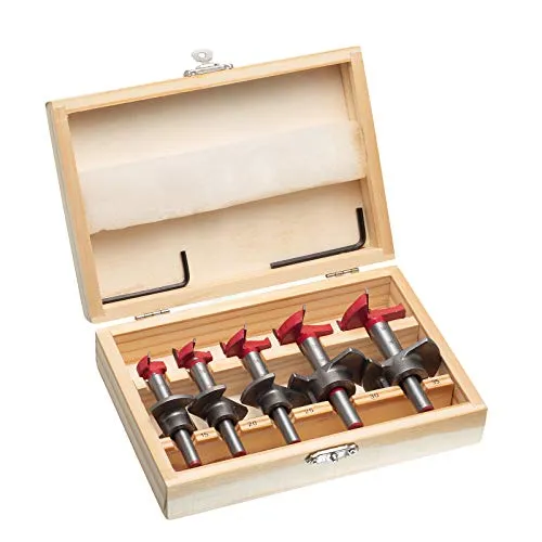 HPMAISON Forstner Bit, 5 Stück 15-35mm Forstnerbohrer Holzbohrer mit Rundschaft, Dübelbohrer Holzbohrer mit Tiefenanschlag, Professional Forstner Bohrer für Holz, Holzbearbeitung