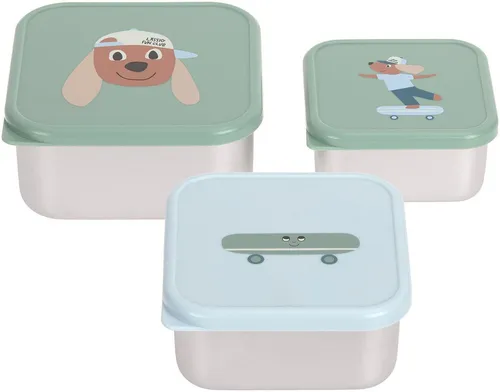 Lässig 3-tlg. Edelstahl-Snackboxen-Set - Tiny Team (66786054) - Praktisches 3-tlg. Set aus Edelstahl für Snacks unterwegs. Ideal für Schule und Ausflüge – robust, nachhaltig und einfach zu reinigen.