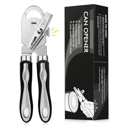 Diboniur Dosenöffner Ohne Scharfe Kanten, Dosenöffner Manuell Edelstahl, Can Opener, 3-in-1 Multifunktionaler Büchsenöffner mit Flaschenöffner für Senioren, Schwarz