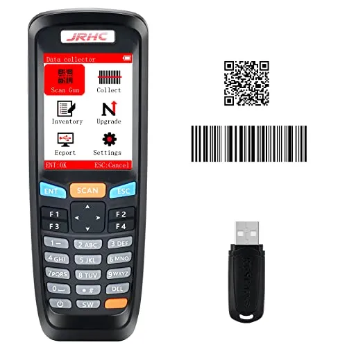 JRHC 2D Inventar Barcode-Scanner und Sammler mit 2.4GHz Wireless USB Empfänger Multifunktionaler 2.8 Zoll LCD Bildschirm Barcode Leser mit Langer Übertragungsreichweite.