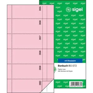 Sigel Bonbuch BO072, fortlaufend nummeriert, Kompaktblock mit 360 Bons, rosa