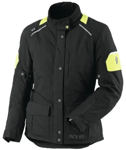 SCOTT Turn DP Damen-Textiljacke - Schwarz-Gelb, Größe 38 - Motorradjacke aus hochwertigem Textil, bietet optimalen Schutz und Komfort für Fahrerinnen.