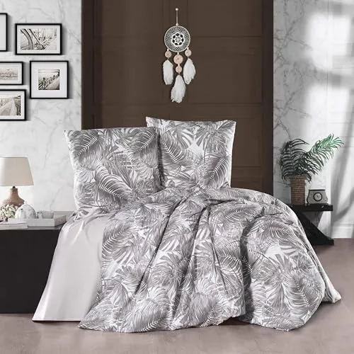 ZIRVEHOME Bettwäsche 200x220 Grau Bettbezug Baumwolle Bettwäsche-Sets 200 x 220cm 3teilig Renforcé Bettdeckenbezug mit 2 mal 80x80cm Kissenbezüge mit Reißverschluss, Palma V2