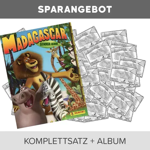 Madagaskar Sammelsticker Komplettsatz + Album - Sammelsticker Komplett-Kollektionen, beinhaltet alle Sticker und ein Album für die perfekte Sammlung des beliebten Films.
