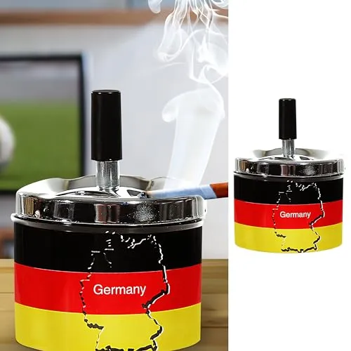 Drehaschenbecher Deutschland mit schwarz rot gold Dekor | 9x7cm Metall | Aschenbecher mit Drehmechanismus Windaschenbecher Ascher