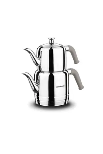 Korkmaz | Riva | Teekannen-Set | Teekessel | Teekocher | Wasserkocher | Samowar | Aus Edelstahl | 3 Liter | Induktionsgeeignet | Türkischer Tee, A189-02