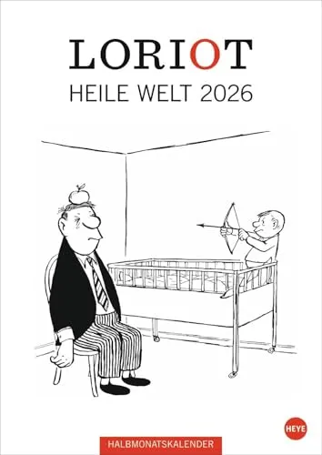 Loriot Heile Welt Halbmonatskalender 2026 - Mangas: Humorvoller Wandkalender mit 24 Loriot-Cartoons, perfekt für Fans von Loriots einzigartigem Humor und ideal als Geschenk!