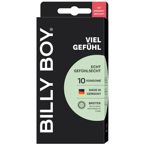 BILLY BOY Viel Gefühl Kondome 10er | 56 mm - Kondome für Männer mit anatomischer BREITER Passform, glatter Oberfläche und angenehmem Duft für ein gefühlsechtes Erlebnis. Hergestellt in Deutschland mit 100% Ökostrom.
