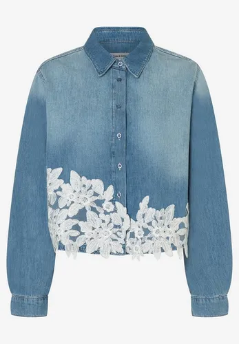 MORE&MORE Hemdbluse Denim Shirt Blouse - Modisches Jeanshemd von MORE & MORE mit lässigem Charme. Der lockere Schnitt und der Spitzenbesatz am Saum sorgen für einen besonderen Look. Vielseitig kombinierbar für jeden Anlass – ein echtes Must-Have im Kleiderschrank.