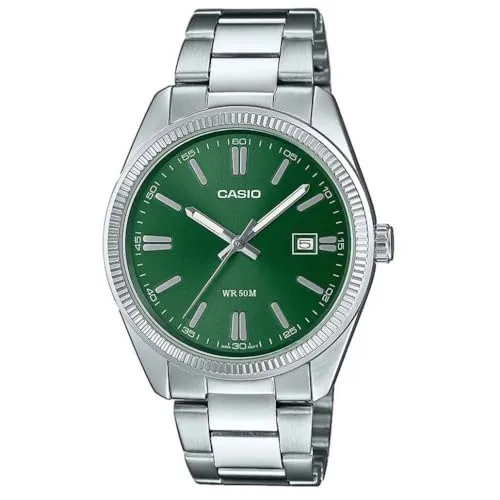 Casio MTP-1302PD-3AVEF Herren Armbanduhr Silber Grün - Herren Armbanduhr mit elegantem grünem Zifferblatt, 50 m wasserdicht und Mineralglas – ideal für stilbewusste Männer.