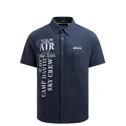 Camp David Herren Kurzarmhemd - Blue Navy, XXL - Herrenhemden aus hochwertigem Baumwoll-Pikee mit stylischen Artworks, ideal für einen lässigen Look und perfekten Sitz dank Muscle Fit.