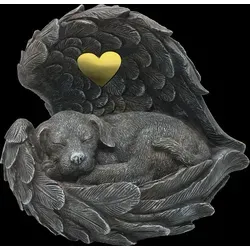 Hunde Urne grau mit Engelfigur und Gravurplatte von MystiCalls