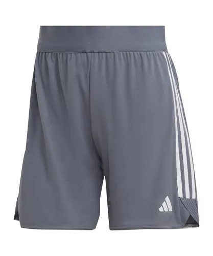 adidas Tiro 23 League Damen Trainingsshort - Trainingshosen in Grau mit schweißableitender AEROREADY-Technologie, atmungsaktiv und leicht. Ideal für Training und Freizeit, ausgestattet mit seitlichen Zipper-Taschen und anpassbarem Kordel- und Gummizug.