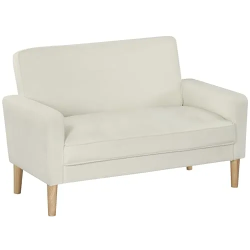 HOMCOM 2-Sitzer Sofa in Cremeweiß – Elegantes Polstersofa mit Samtoptik - Entspannen Sie stilvoll auf dem HOMCOM 2-Sitzer Sofa in Samtoptik. Mit stabilen Kautschukholzbeinen und rutschfesten Fußpads vereint es Komfort und Sicherheit. Perfekt für Wohnzimmer und kleine Räume!