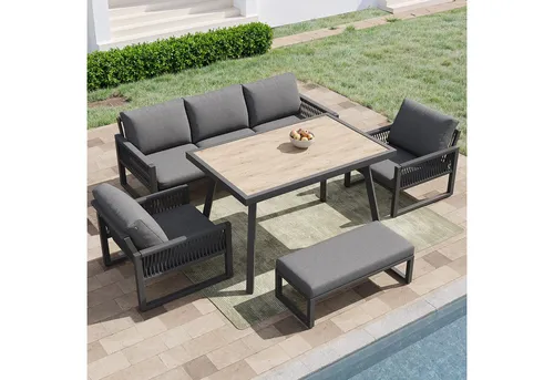MODFU Gartenlounge-Set für Terrasse und Balkon - Hochwertige Gartenmöbelgarnitur mit robustem Metallgestell und wetterfesten Kissen. Ideal für gesellige Runden oder entspannte Stunden im Freien. Einfach zu montieren und pflegeleicht.