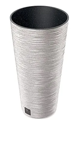 Prosperplast 2in1 Blumentopf mit Innenkübel Blumenkasten Pflanzentopf Übertopf Kunststoff Holz Riffel Optik Ø 25 cm (Weiß)