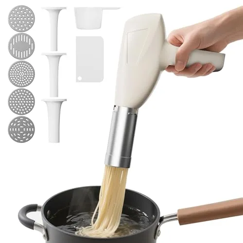 Nudelmaschine Elektrische Kabellose, 5-in-1 Pasta Maker mit Wurstfüller | mit Wurstfüller, 2000 mAh Akku und Edelstahlhülse für Nudelteig, kompaktes Handformat für Küche, Familie und unterwegs