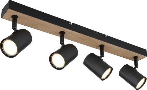 Bewegliche Deckenlampe 4-flammig in Schwarz mit Holzoptik - Lampen - Elegante Deckenleuchte mit vier beweglichen GU10 Spots, ideal für individuelle Beleuchtung in jedem Raum.
