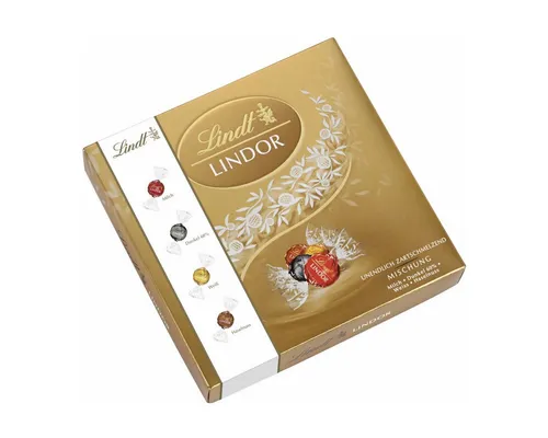 LINDT Lindor Gold Mischung 600g Geschenkbox - Die LINDT Lindor Gold Mischung in der eleganten 600g Geschenkbox vereint feine Schokoladenkreationen mit zartschmelzender Füllung. Ideal für besondere Anlässe oder um mit Freunden zu teilen.