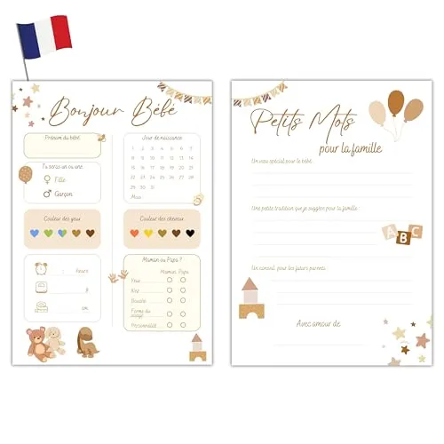 Milijou | 20 Prognosekarten für Babyparty Dekoration | Beige Uni Mädchen oder Jungen | Prognosespiel für Gender Reveal, Babyparty, Geschenk für Schwangere, werdende Mutter