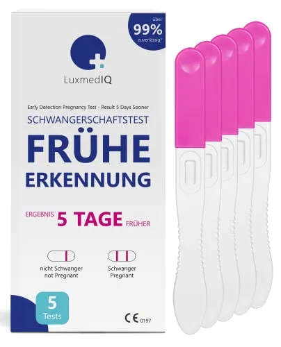5x LuxmedIQ Schwangerschaftstest Frühe Erkennung - 5 Tage früher Testen - über 99% Zuverlässig