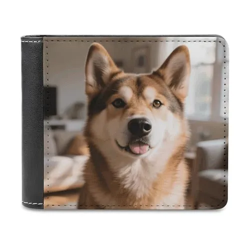 FWJZDSP Niedliche Ledergeldbörse mit Hundemotiv, schlankes zweifach faltbares Portemonnaie mit Kreditkartenfach, modische Geldbörse für Erwachsene, Vordertaschen-Geldbörse