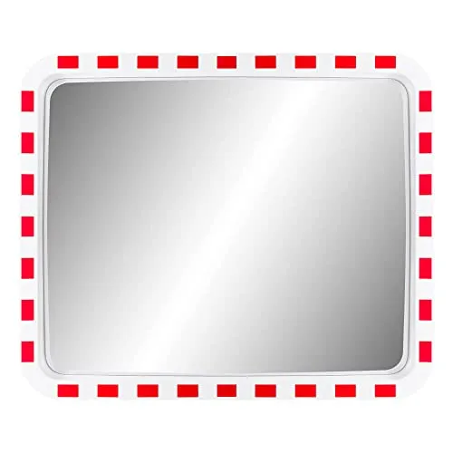 MIRAC Verkehrsspiegel, Acrylglas, rot/weiß, rechteckig, 100 x 80 cm, Art.-Nr. 45100810 | Sicherheitsspiegel | Straßenspiegel