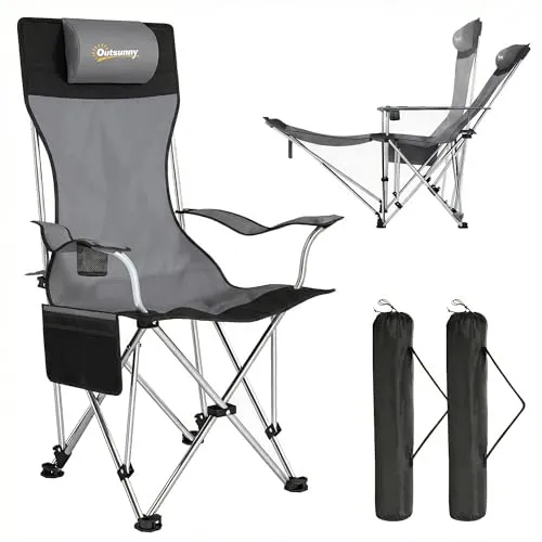 Outsunny 2er Set Campingstuhl Faltstuhl mit verstellbarer Rückenlehne - Komfortable Faltstühle für den Außenbereich mit abnehmbarer Fußablage und Getränkehalter. Ideal für Camping oder den Garten, robust und leicht transportierbar. Genießen Sie entspannte Stunden im Freien!