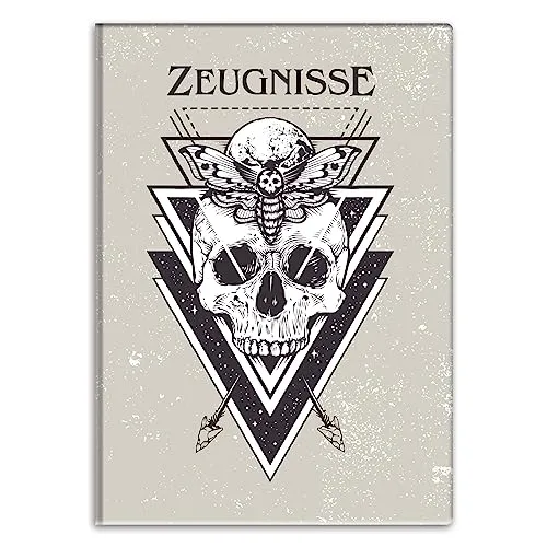 itenga Zeugnismappemit Motiv DIN A4 Dokumentenmappe Zeugnisse - für Kinder Jugendliche Schüler Mädchen (Totenkopf)