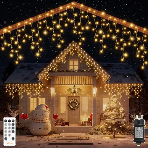 HeiPard Eisregen Lichterkette Außen, 8.25m 264 LEDs Weihnachtsbeleuchtung Aussen warmweiß mit Stecker Fernbedienung 8 modi Timer Wasserdicht Lichtervorhang für Fenster Balkon Haus Weihnachtsdeko