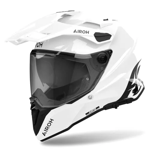 AIROH COMMANDER 2 COLOR WHITE GLOSS XS - Motorradhelm in weißem Hochglanz, ECE 22 06 zertifiziert für maximale Sicherheit und Komfort im Offroad-Einsatz.
