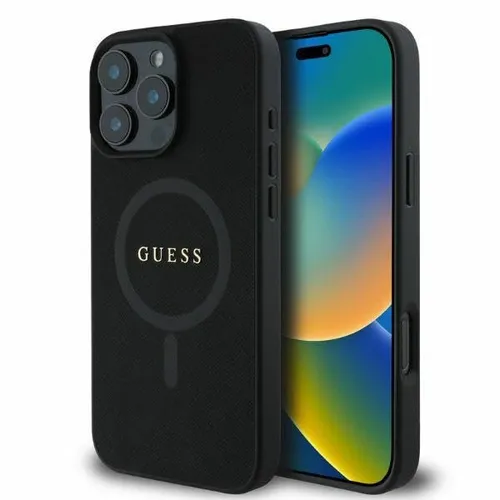 Guess Saffiano Classic Logo MagSafe Hülle für iPhone 16 Pro Max - Taschen & Schutzhüllen, stylische Hardcase-Hülle aus TPU/Eco-Leder mit MagSafe-Unterstützung für perfekten Schutz und einfache Handhabung.