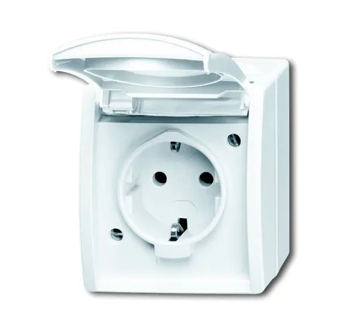 Busch-Jaeger 20EWN-54 Steckdose mit Klappdeckel + Beschriftungsfeld, Aufputz IP44