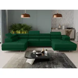 Wohnlandschaft Caris U mit Schlaffunktion und Kopfstützen - Ecksofa mit Schlaffunktion, zwei Bettkästen und einstellbaren Kopfstützen für maximalen Komfort. Ideal für gemütliche Abende und als zusätzlicher Schlafplatz.