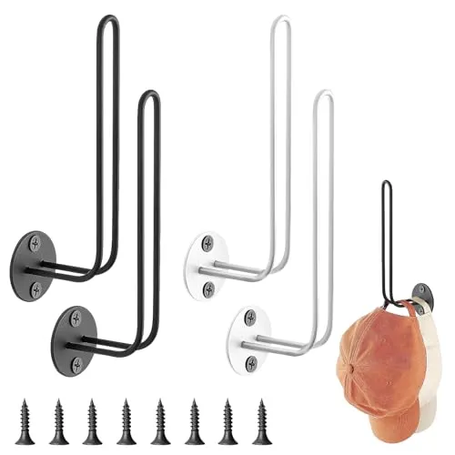 YMTWSRY 4 Stück Cap Halterung Wand, Hutständer Metall Kappenhalter Cap Halter Hutablage Garderobe mit Schrauben Basecap Aufbewahrung Mützenhalter für Schals Handtaschen Kleidung Handtücher