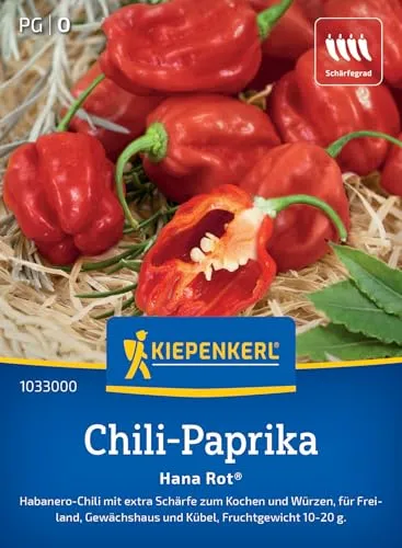 Kiepenkerl Chili-Paprikasamen Hana Rot® 1033000 - Habanero Chili - Kübelgeeignet - für Freiland und Gewächshaus - Paprika Pflanzen, Saatgut, Samen Gemüse