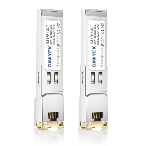 QINIYEK 2 Stück 10G SFP+ auf RJ-45 Modul, 10Gbase-T SFP+ Kupfer-Gbic-Transceiver, kompatibel mit Cisco, Meraki, Ubiquiti, D/TP Link, Supermicro, Netgear, Broadcom, Plug-and-Play, Hot-Pluggable, 30m