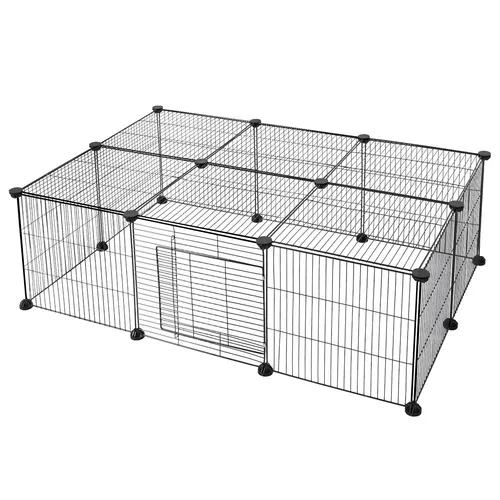EUGAD Freigehege für Kleintiere, 16 Platten mit Tür - Freilaufgehege 109x74x39cm, inklusive Deckel für zusätzlichen Schutz und Sicherheit Ihrer Kleintiere.