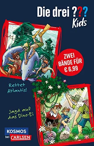 Die drei ??? Kids: Doppelband mit Rettet Atlantis! und Jagd auf das Dino-Ei: 2 Detektivgeschichten für Leseanfänger*innen ab 8 Jahren mit großer Fibelschrift