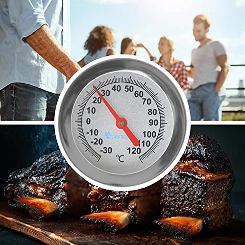 Lantelme Edelstahl Räucherthermometer 120°C mit 30cm Sonde und Messing Befestigungskonus | Analog Räucher Thermometer Ideal für Smoker Räucherofen Räuchergrill Räuchertonne und Räucherschrank